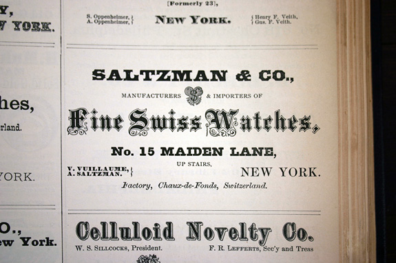 Saltzman & Co., Manufacturers & Importers of Fine Vintage ad for Swiss Watches, New York