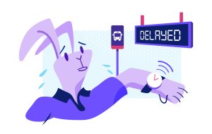 Rabbit noticing that his bus is delayed 