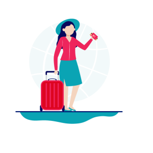 illustration of woman with suitcase going on a trip