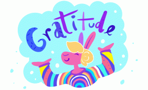 Gratitude, with a rabbit illustration