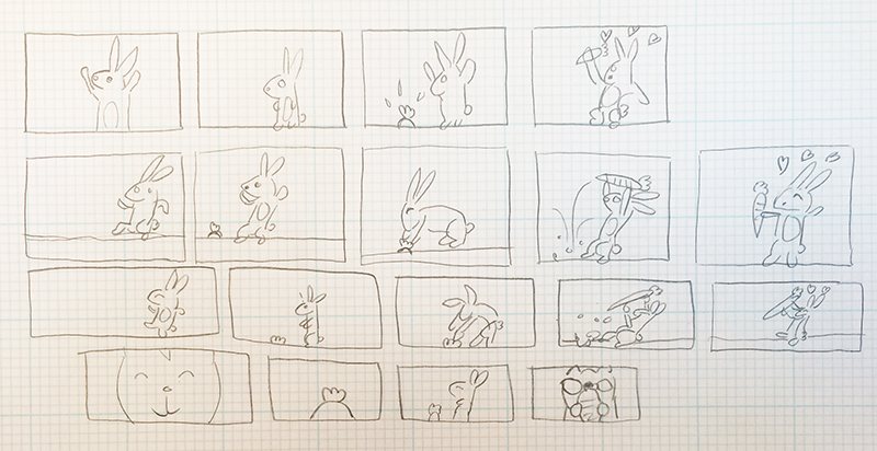 storyboard sketches on paper 