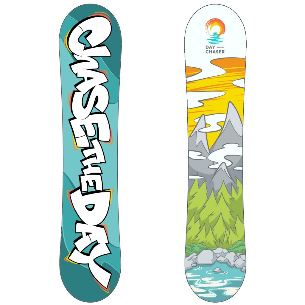 Snowboard design for DayChaser Canned Cocktails by Will Samatis 